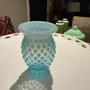 Fenton Aqua Blue Opalescent Hobnail Glass Vase